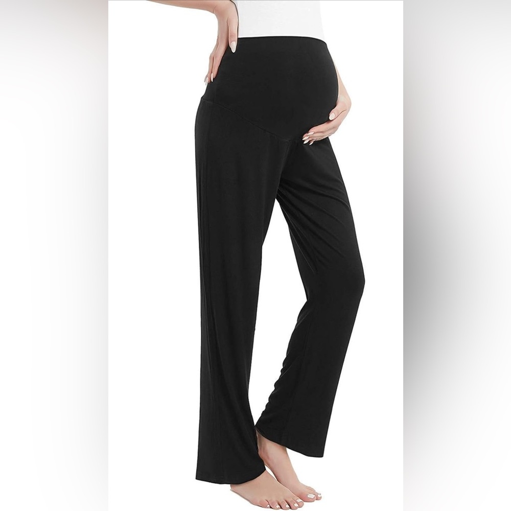 NWT Womens Maternity Pants Long Over The Belly Pregnancy Sweatpants Wide Leg/XL